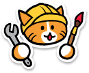 The Neocities logo: a cat wearing a hard hat with a wrench in one hand and a paintbrush in the other.