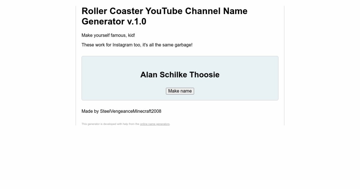 Coaster YouTube Channel Name Generator