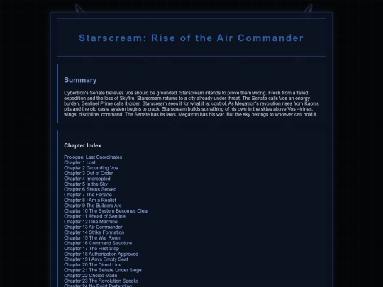 Starscream Novel/Starscream-index screenshot