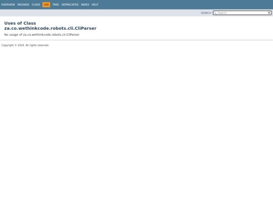 za/co/wethinkcode/robots/cli/class-use/CliParser screenshot