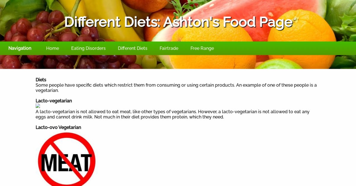 Different Diets Ashton's Food Page