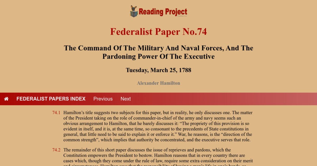 The Federalist Papers 74