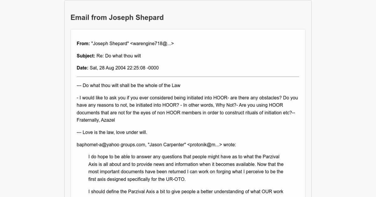 Email from Joseph Shepard