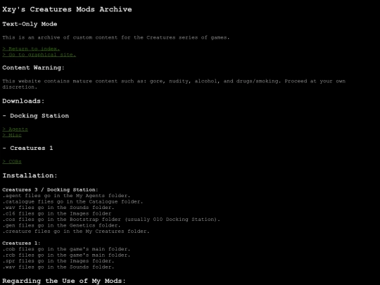 Xzyolotl - Creatures Mods - Text-Only Mode