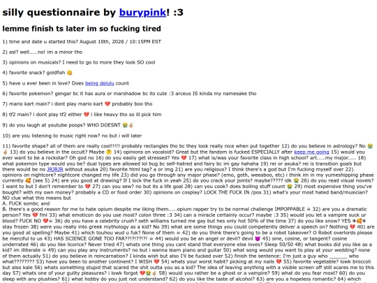 about/questionnaires screenshot
