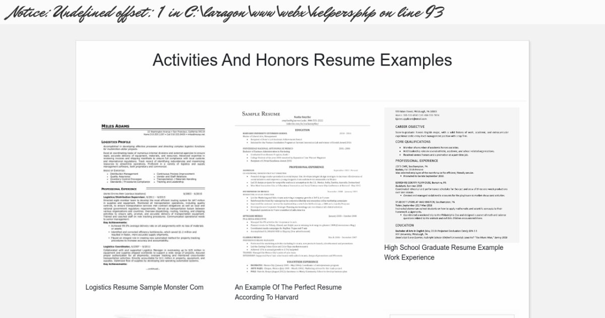 Activities And Honors Resume Examples