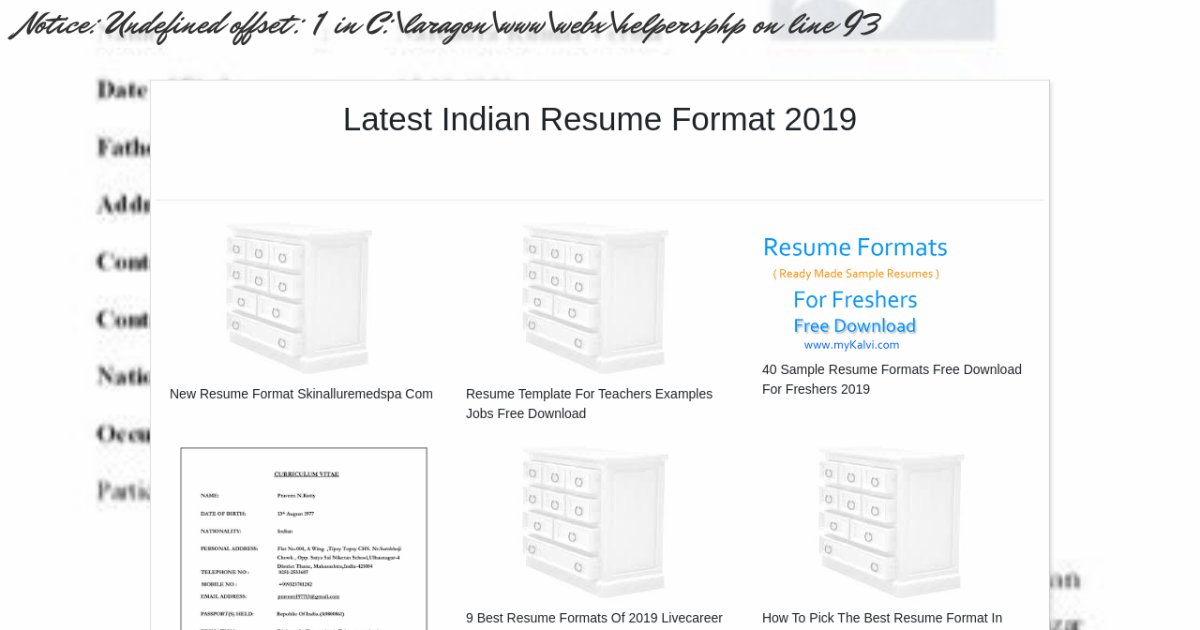 resume format indian style word