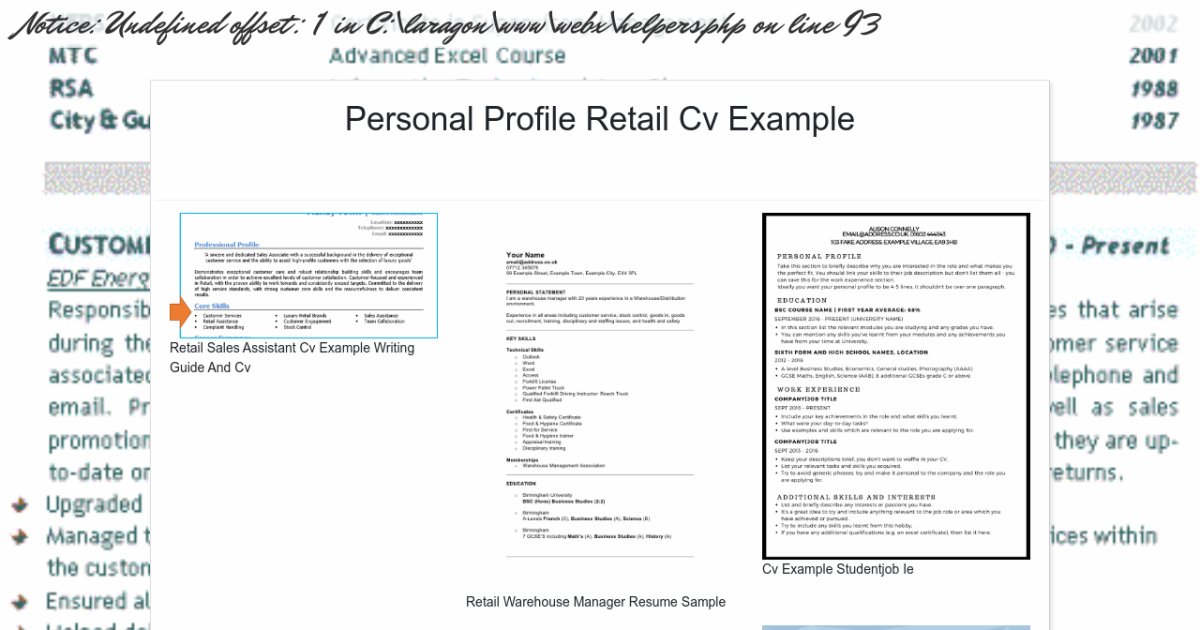 Personal Profile Retail Cv Example