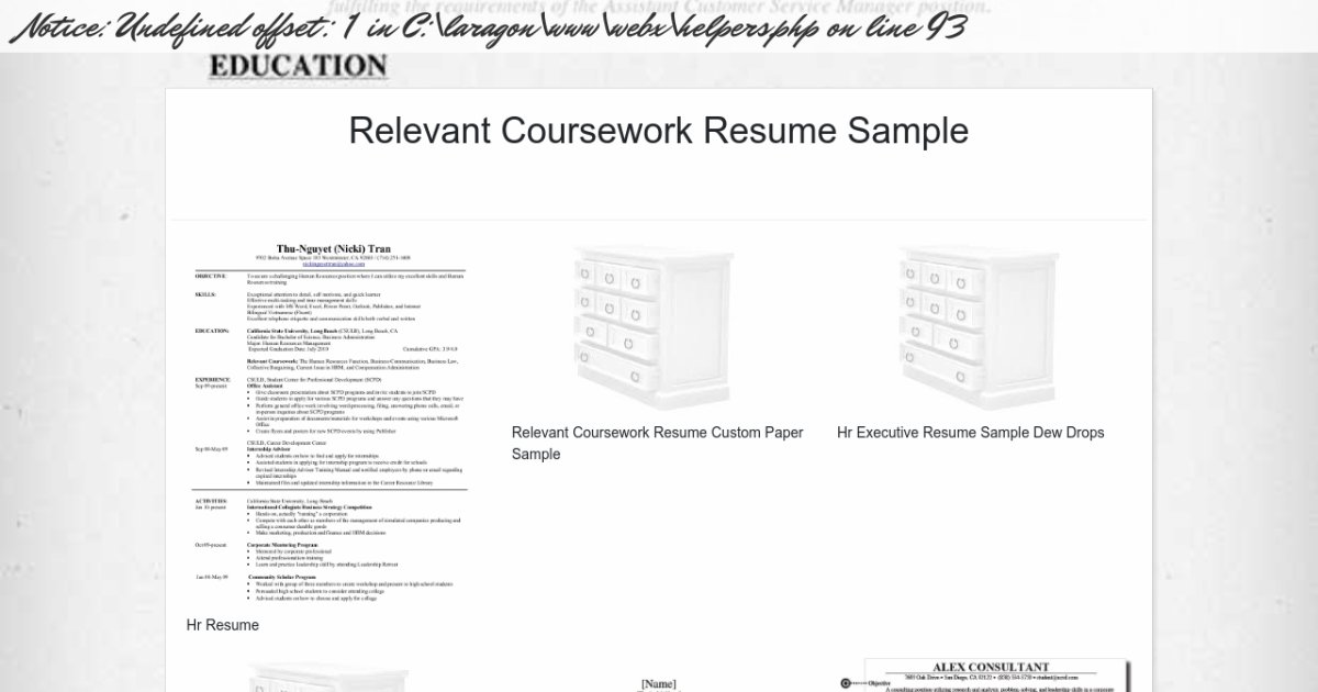 Relevant Coursework Resume Sample