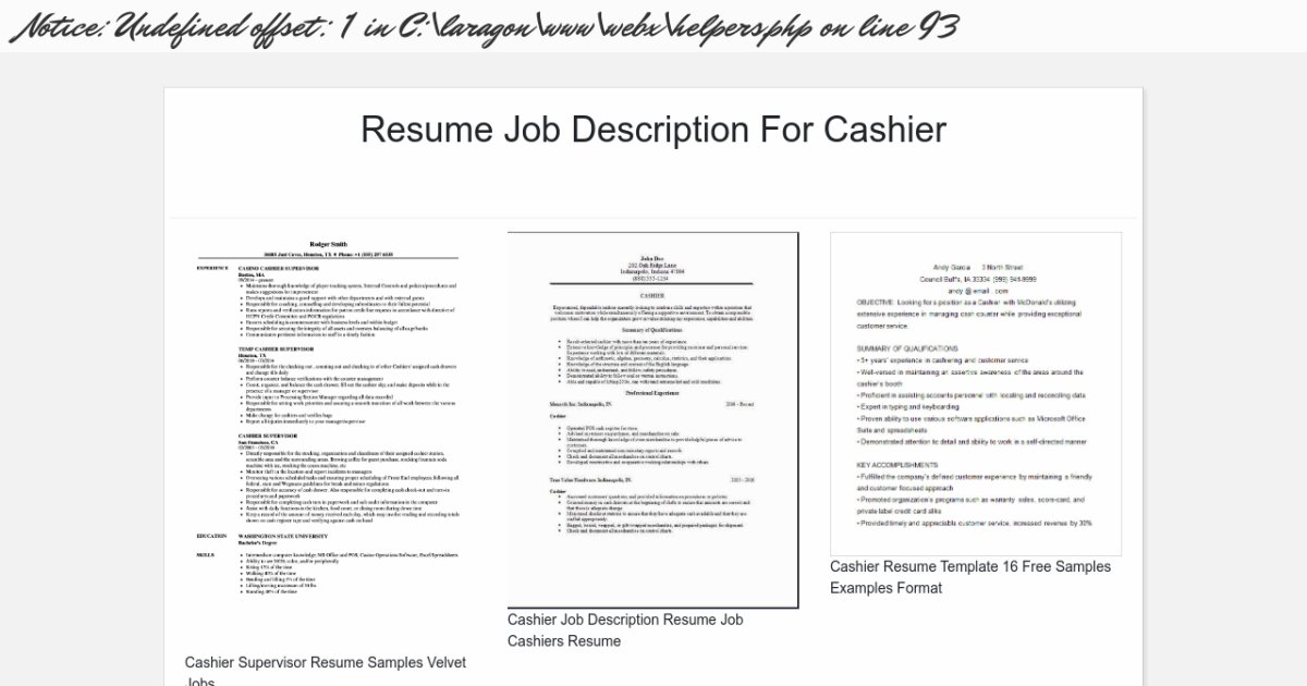 Resume Job Description For Cashier