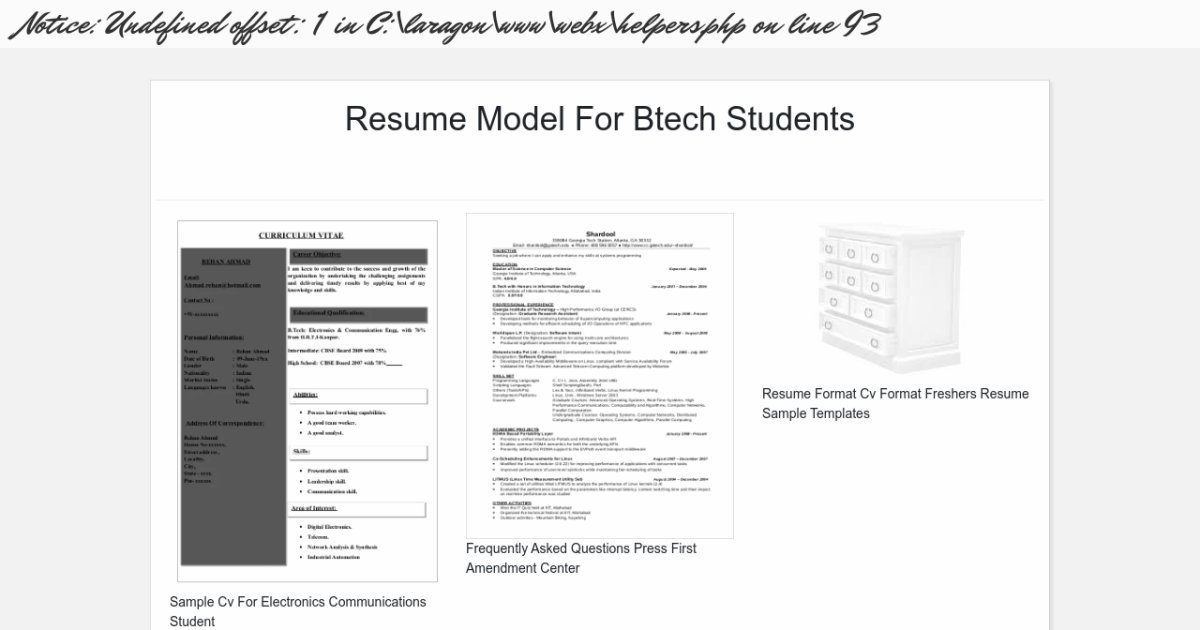 Resume Model For Btech Students