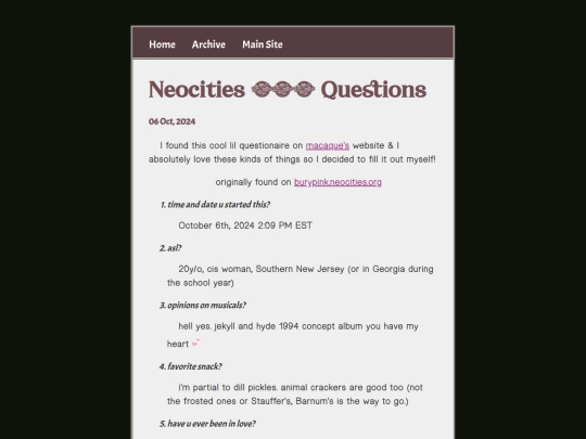 zonelets/posts/2024-10-06-Neocities-100-Questions screenshot