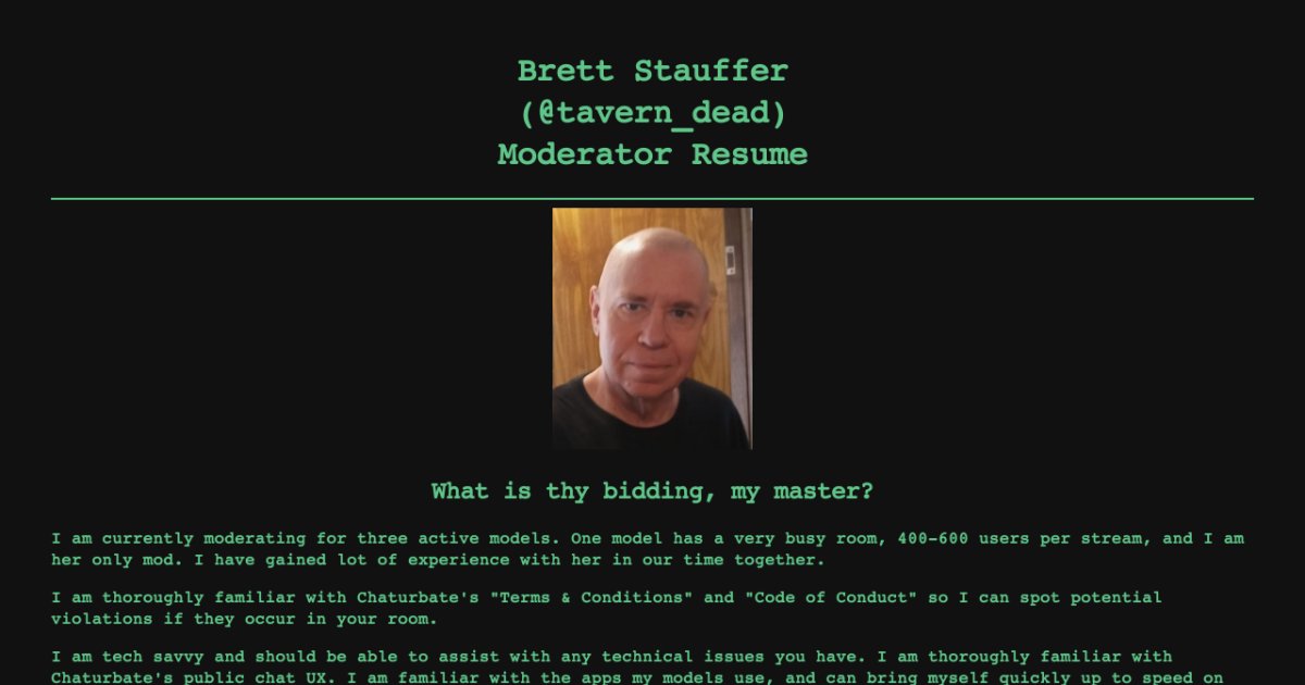 Brett Stauffer (@tavern_dead) Moderator Resume