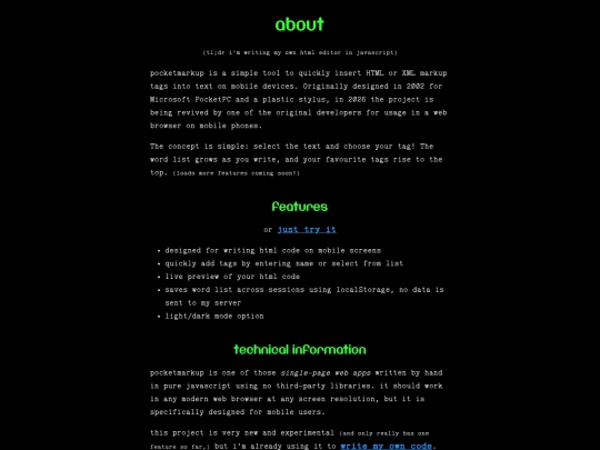 pocketmarkup/about screenshot