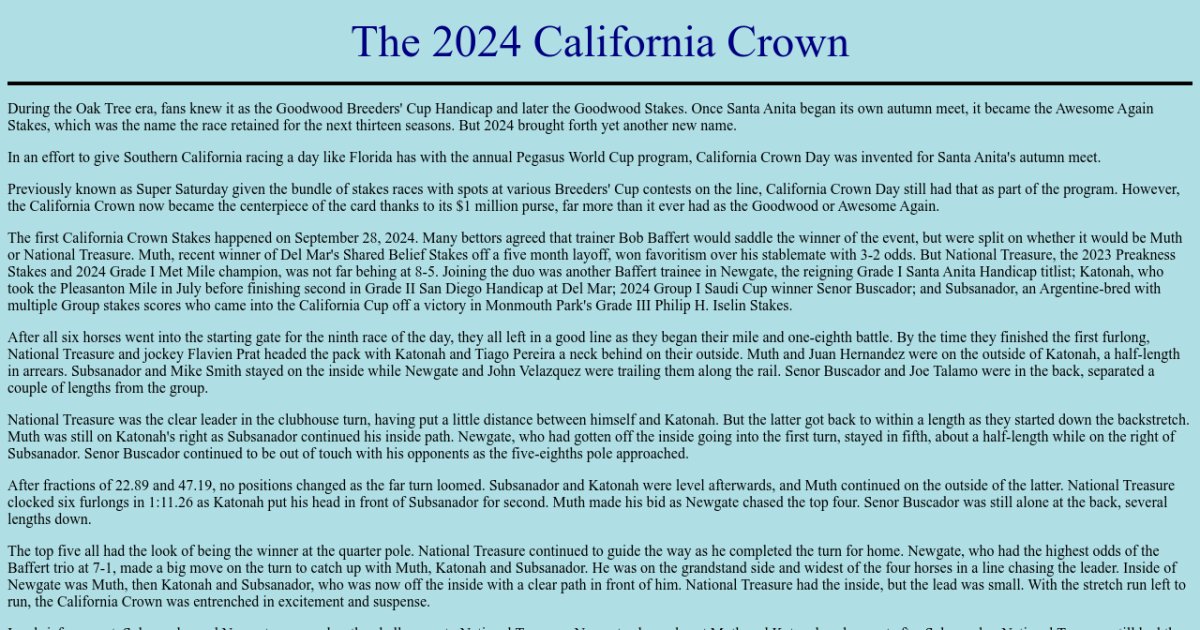 California Horse Racing HistoryThe 2024 California Crown