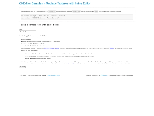 ckeditor/samples/inlinetextarea screenshot