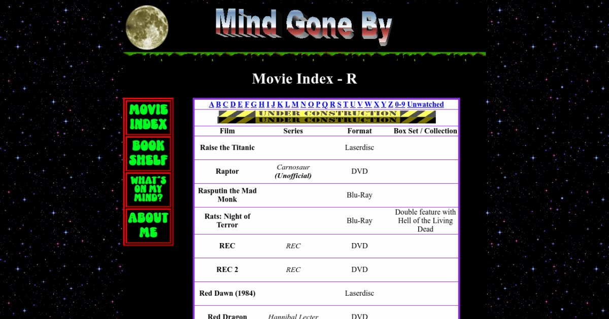 Movie Index R Mind Gone By