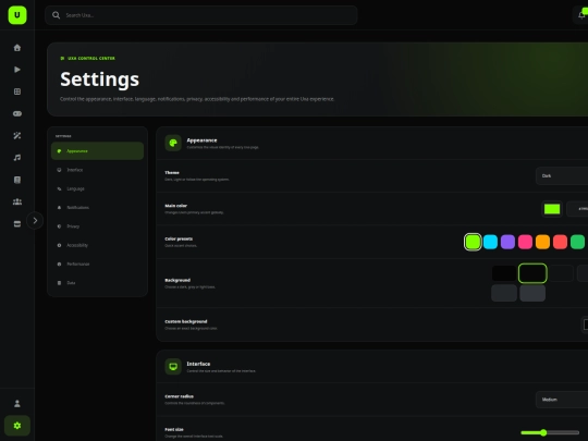 settings screenshot