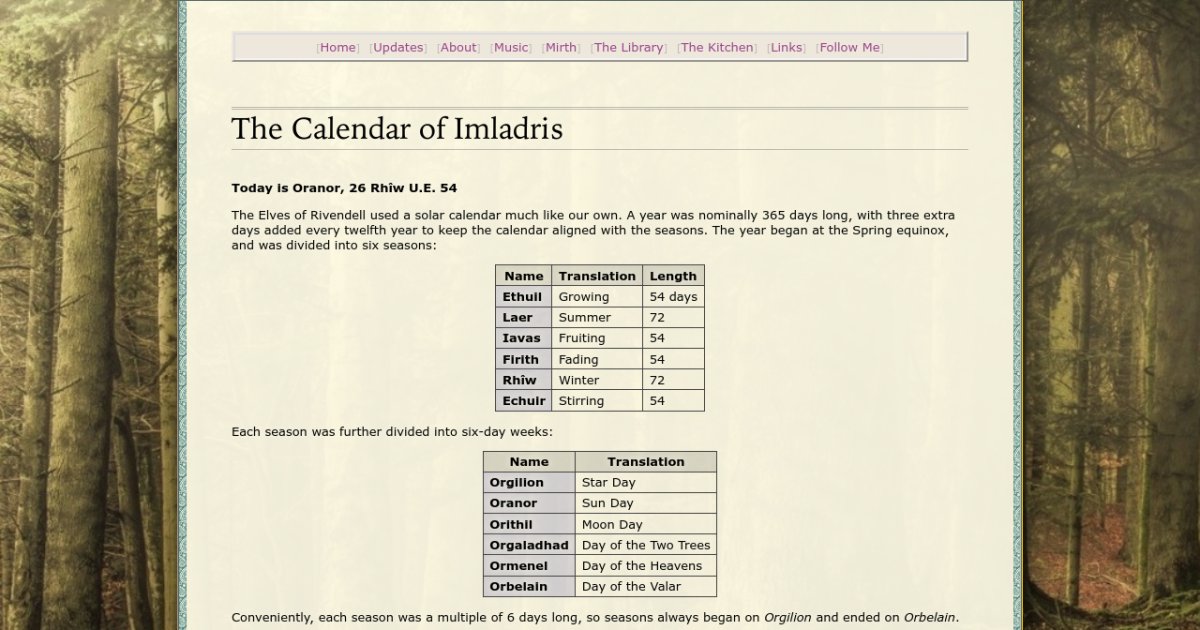 The Calendar of Imladris