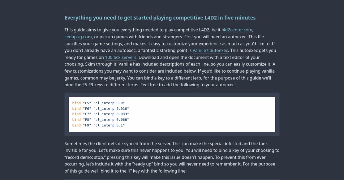 Competitive L4d2 Quick Start Guide