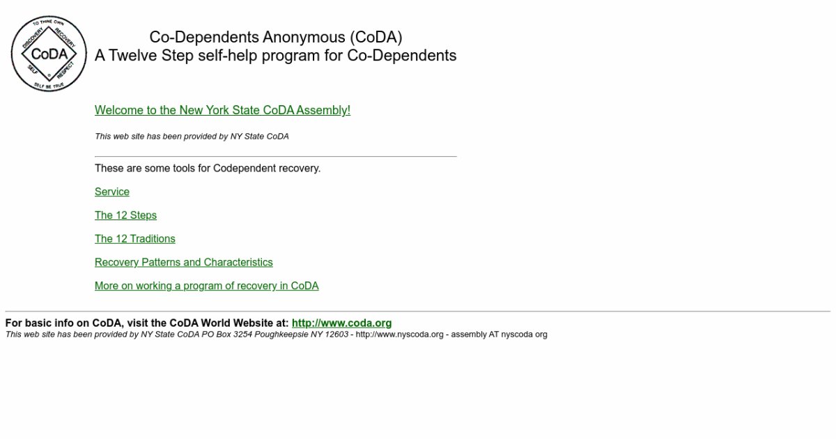 Codependents Anonymous CODA Assembly For New York State
