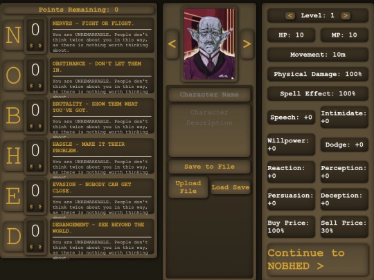 nobhedCharGen screenshot