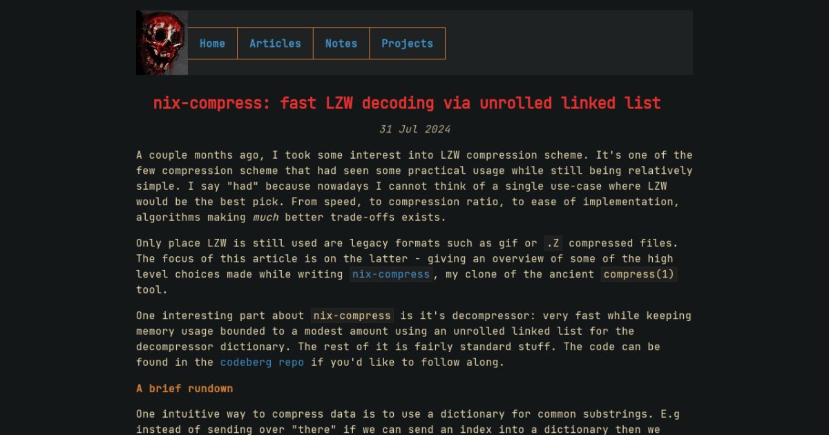 A couple months ago, I took some interest into LZW compression scheme. It's one of the few compression scheme that had seen some practical usage while