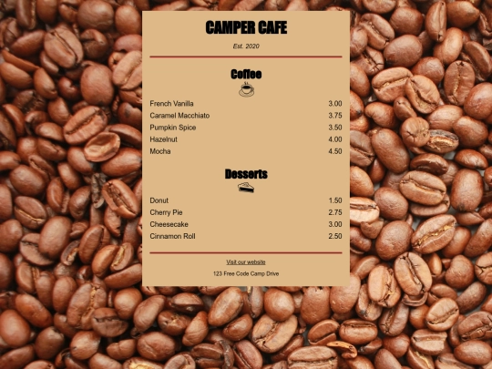FreeCodeCamp/Cafe Menu screenshot