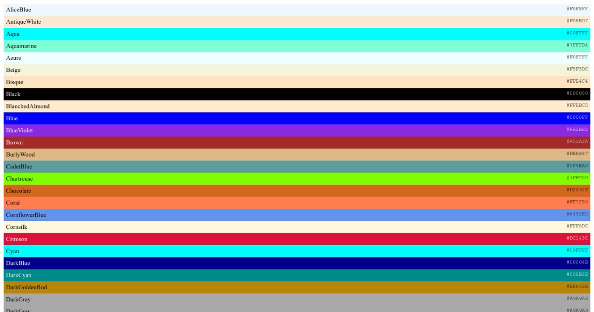 CSS color list