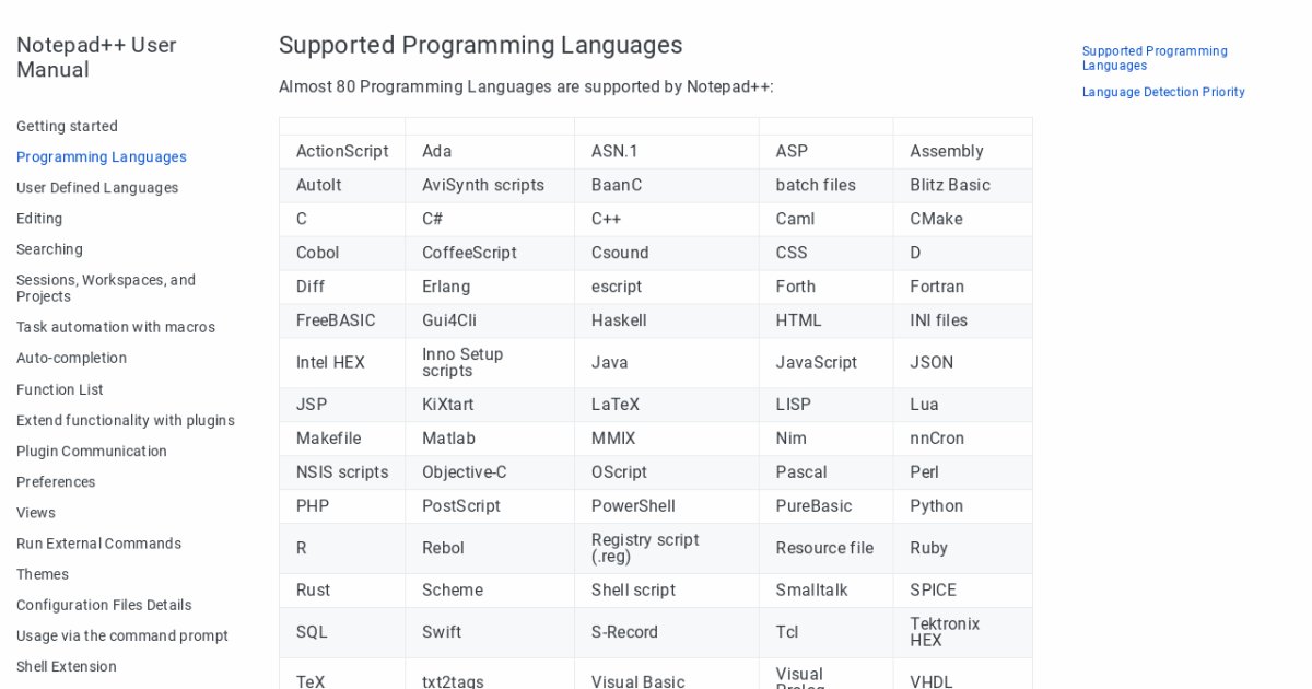 Programming Languages | Notepad++ User Manual