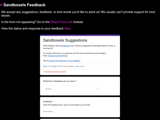 sp/feedback screenshot
