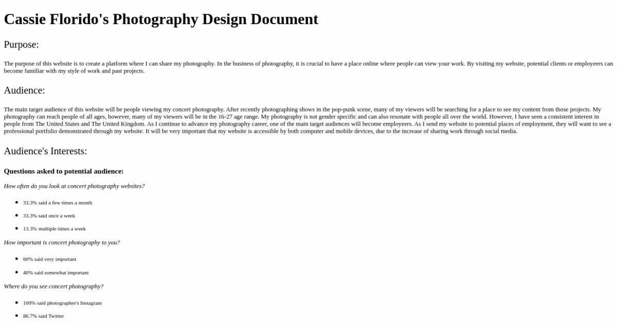 Cassandra Florido's Photography Design Document