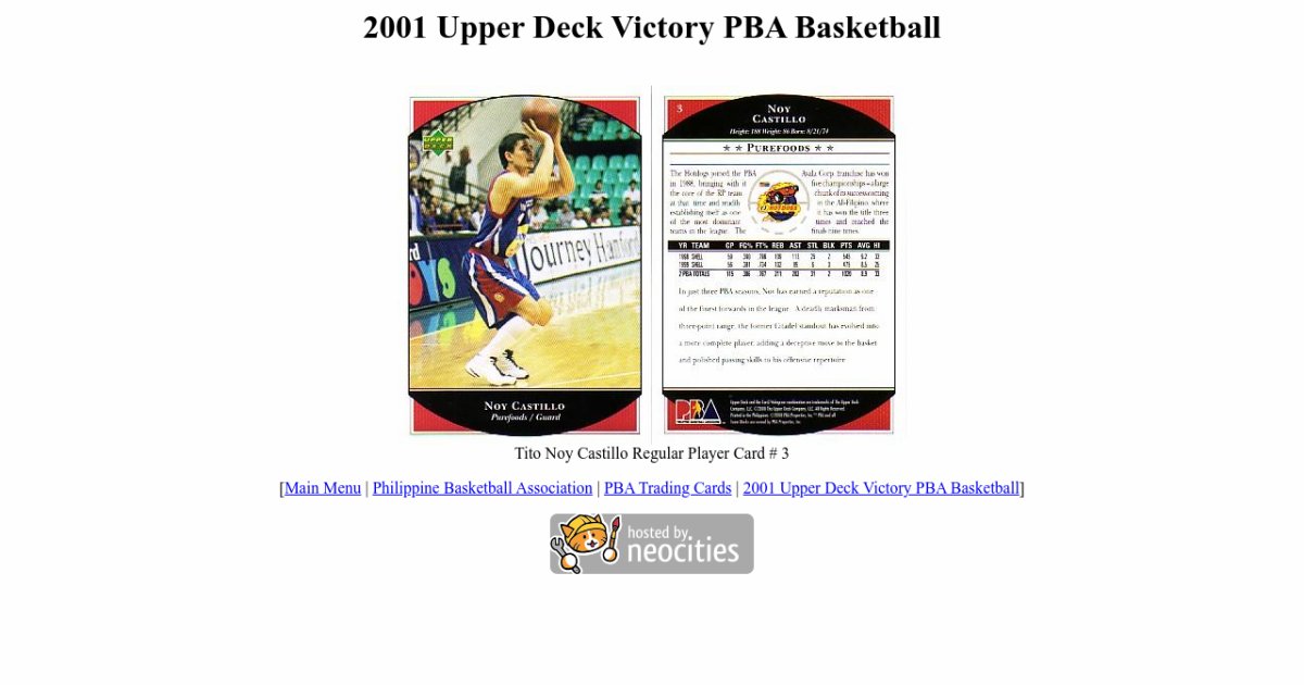 Tito Noy Castillo 2001 Upper Deck Victory PBA Basketball Regular Player ...