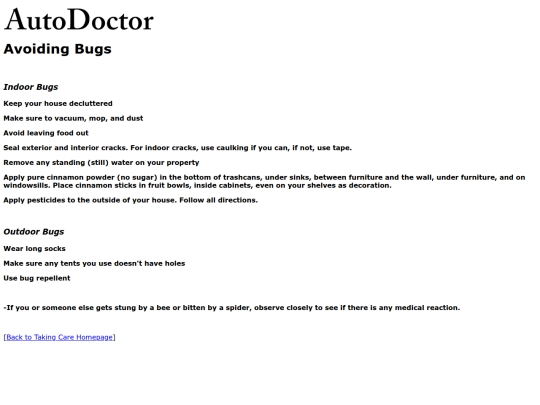 takingcare/avoidingbugs screenshot