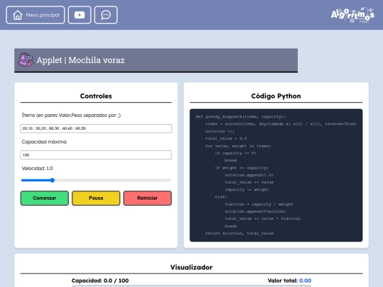 applets/knapsack screenshot