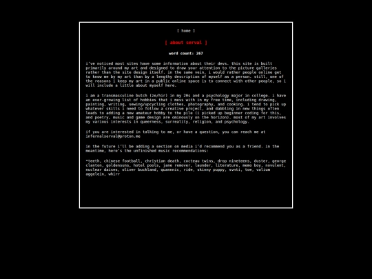 writing/siteinfo/aboutartist screenshot