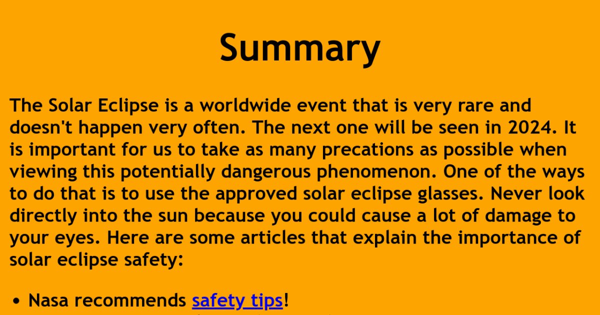 Solar Eclipse Summary Page