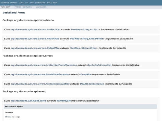 docascode/javadoc/master/serialized-form screenshot
