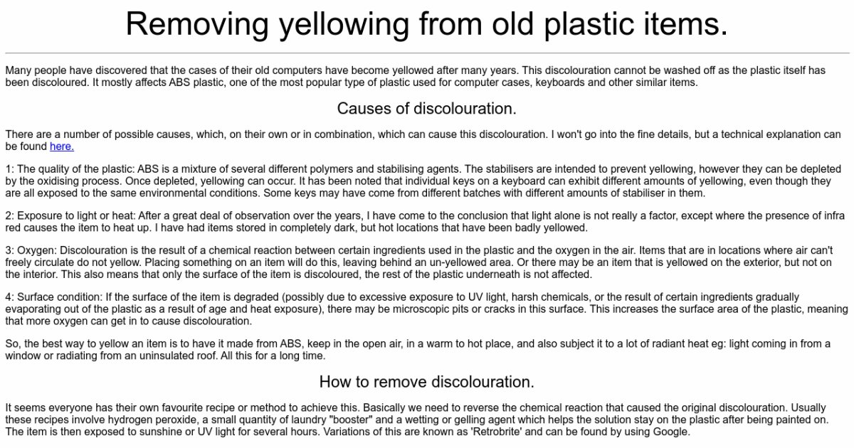 Removing yellowing from old plastic items