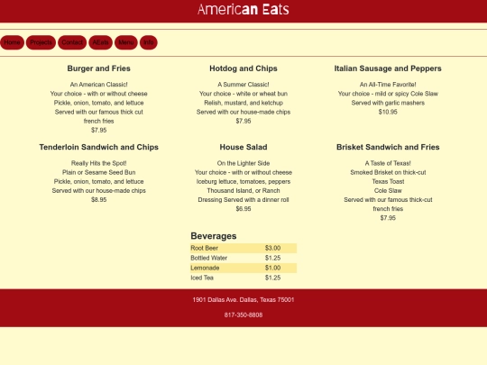 Restaurant/menu screenshot