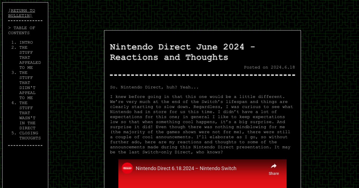 Nintendo Direct June 2024 Reactions and Thoughts