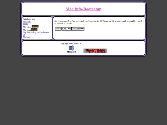 MacInfo/Bootcamp screenshot