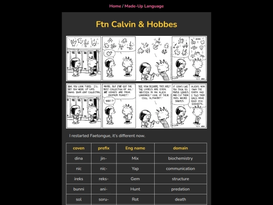 Conlangs/Calvin screenshot