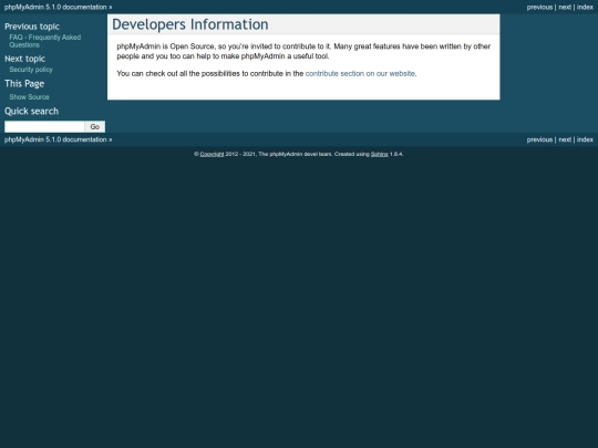 phpMyAdmin/doc/html/developers screenshot