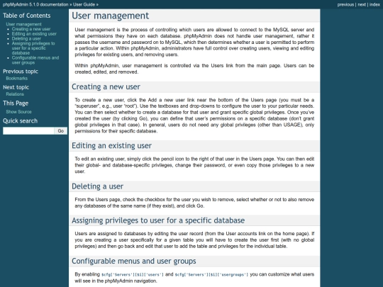 phpMyAdmin/doc/html/privileges screenshot