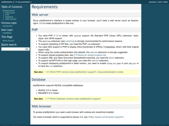 phpMyAdmin/doc/html/require screenshot