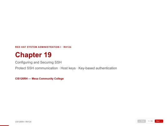 cis126rh/RH124_Chapter_19___Configuring_and_Securing_SSH_Presentation screenshot