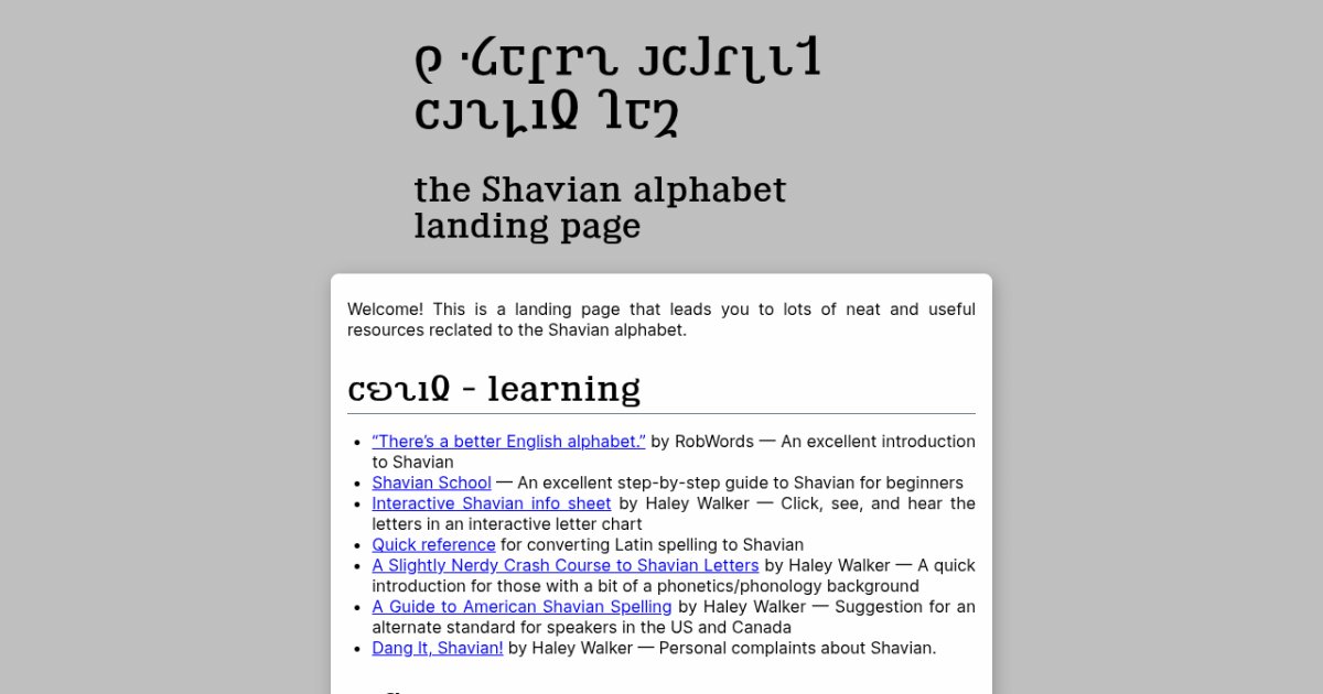 The Shavian Alphabet Landing Page