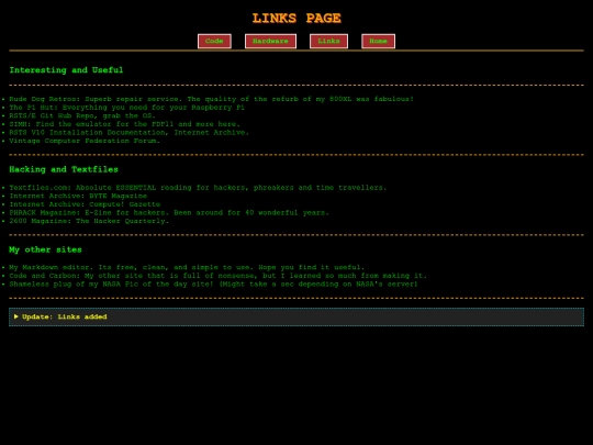 links screenshot