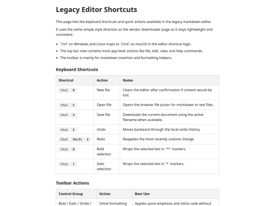 legacy/shortcuts screenshot